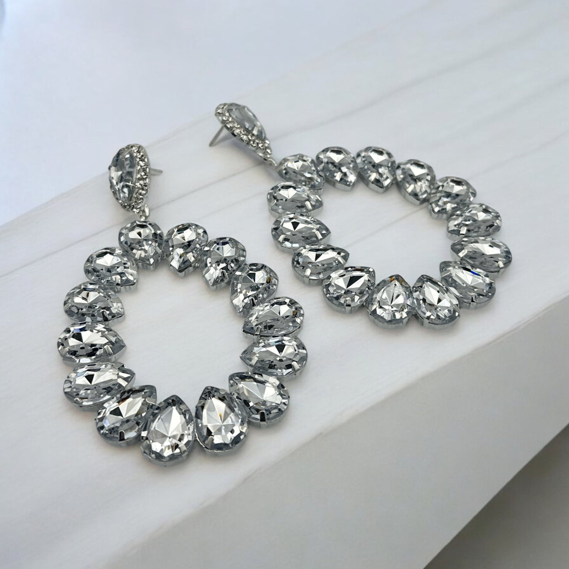 Elegant Rhinestone Crystal Teardrop Statement Earrings - Fatisha Boutique