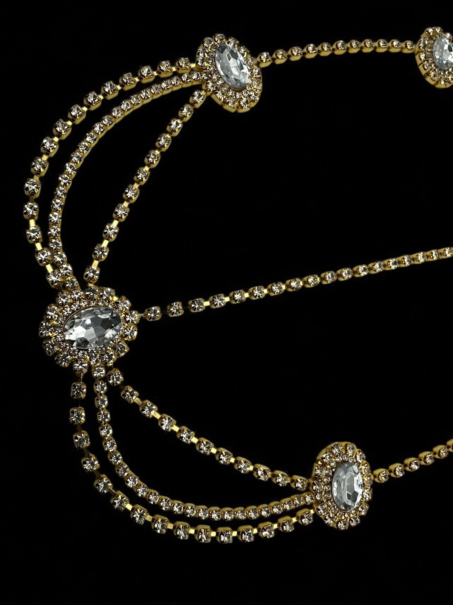 Elegant Rhinestone Multi - layered Tassels Bridal Headpiece - Fatisha Boutique