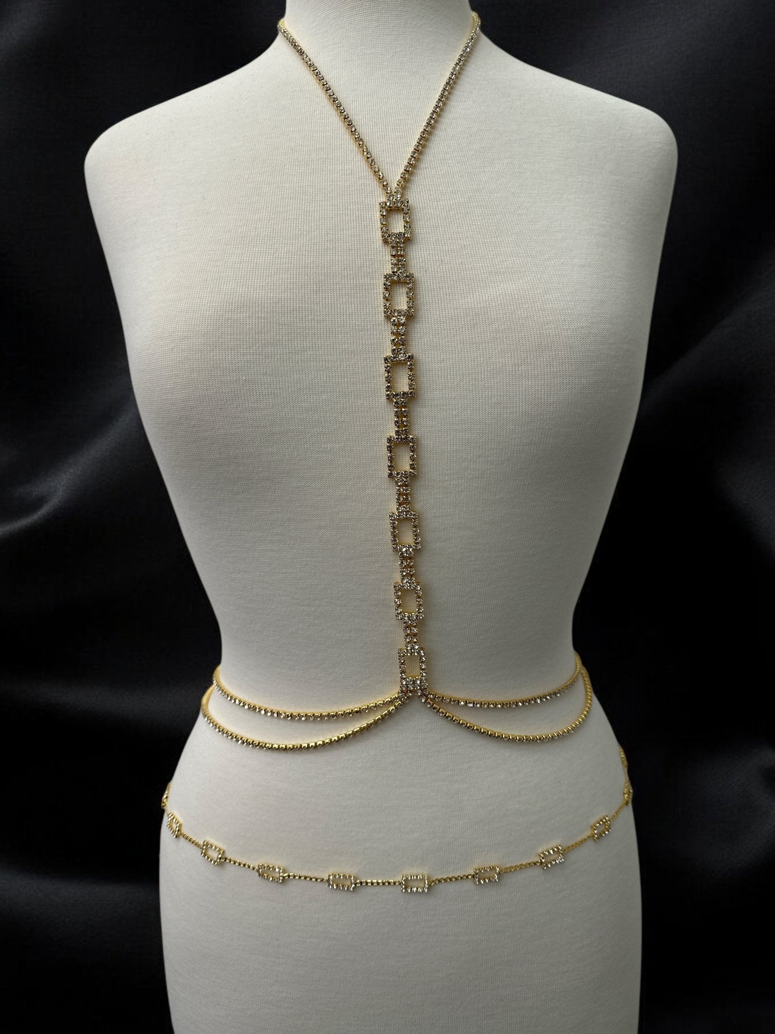 Elegant Rhinestone Waist Belly Chain – Gold & Silver - Fatisha Boutique
