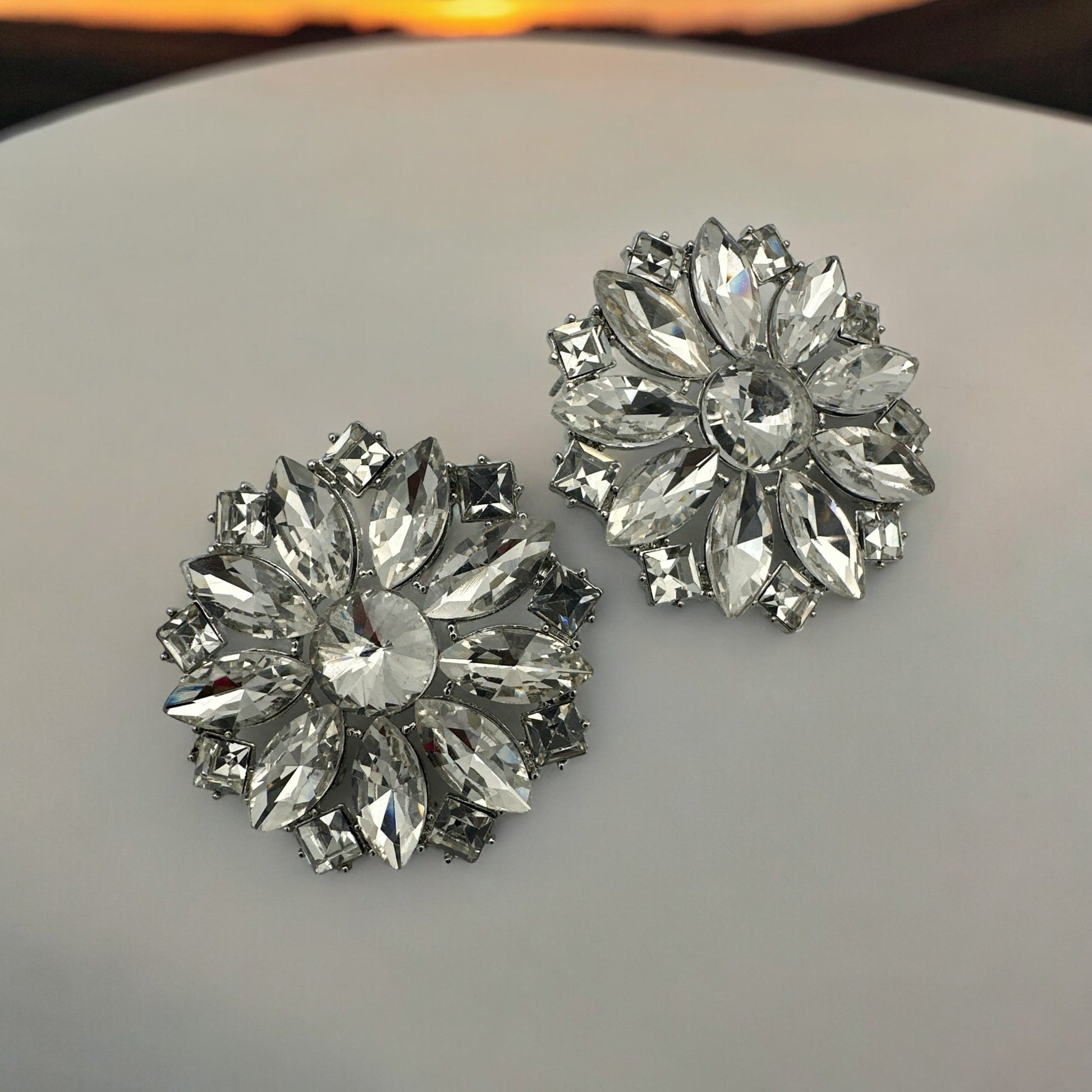 Elegant Rhinestones Flower Designed Statement Stud Earrings - Fatisha Boutique