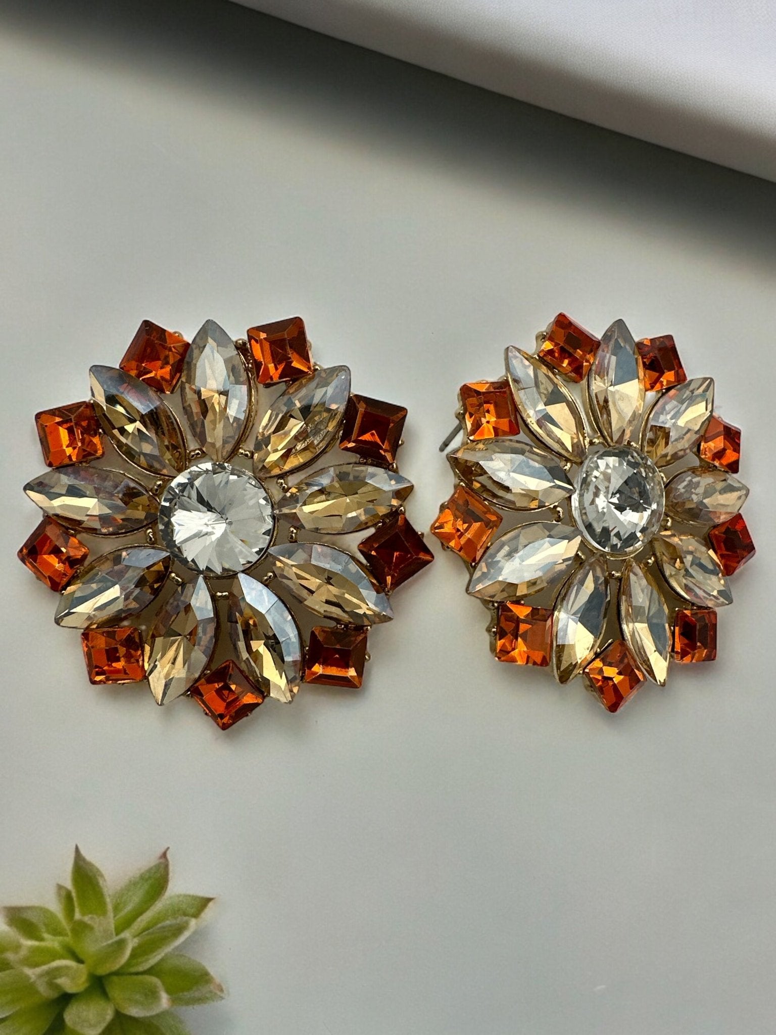 Elegant Rhinestones Flower Designed Statement Stud Earrings - Fatisha Boutique