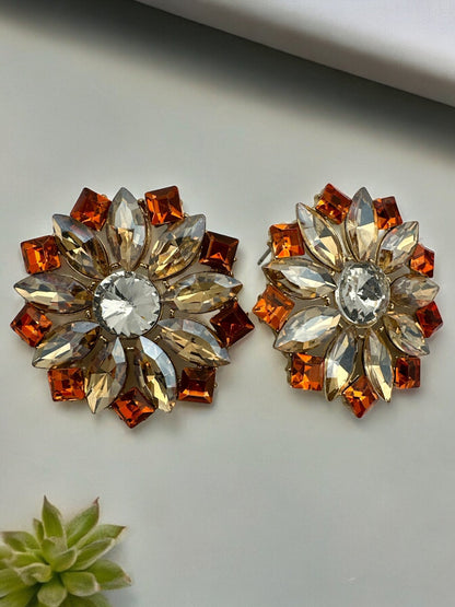 Elegant Rhinestones Flower Designed Statement Stud Earrings - Fatisha Boutique