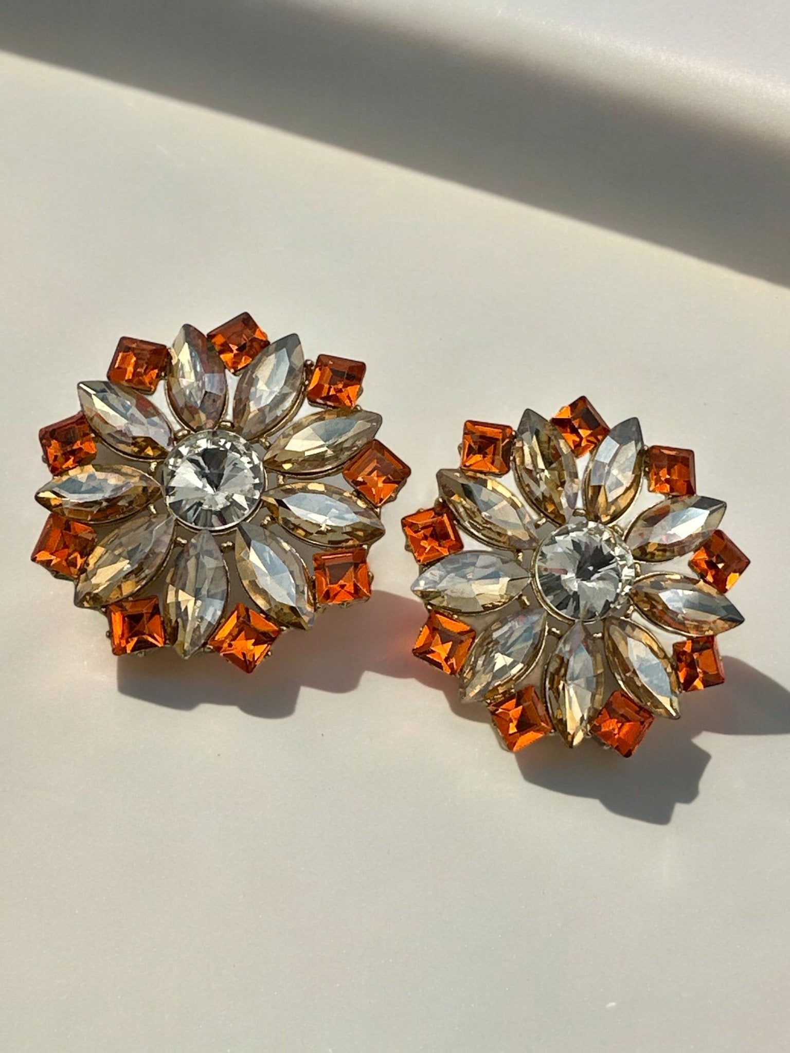 Elegant Rhinestones Flower Designed Statement Stud Earrings - Fatisha Boutique