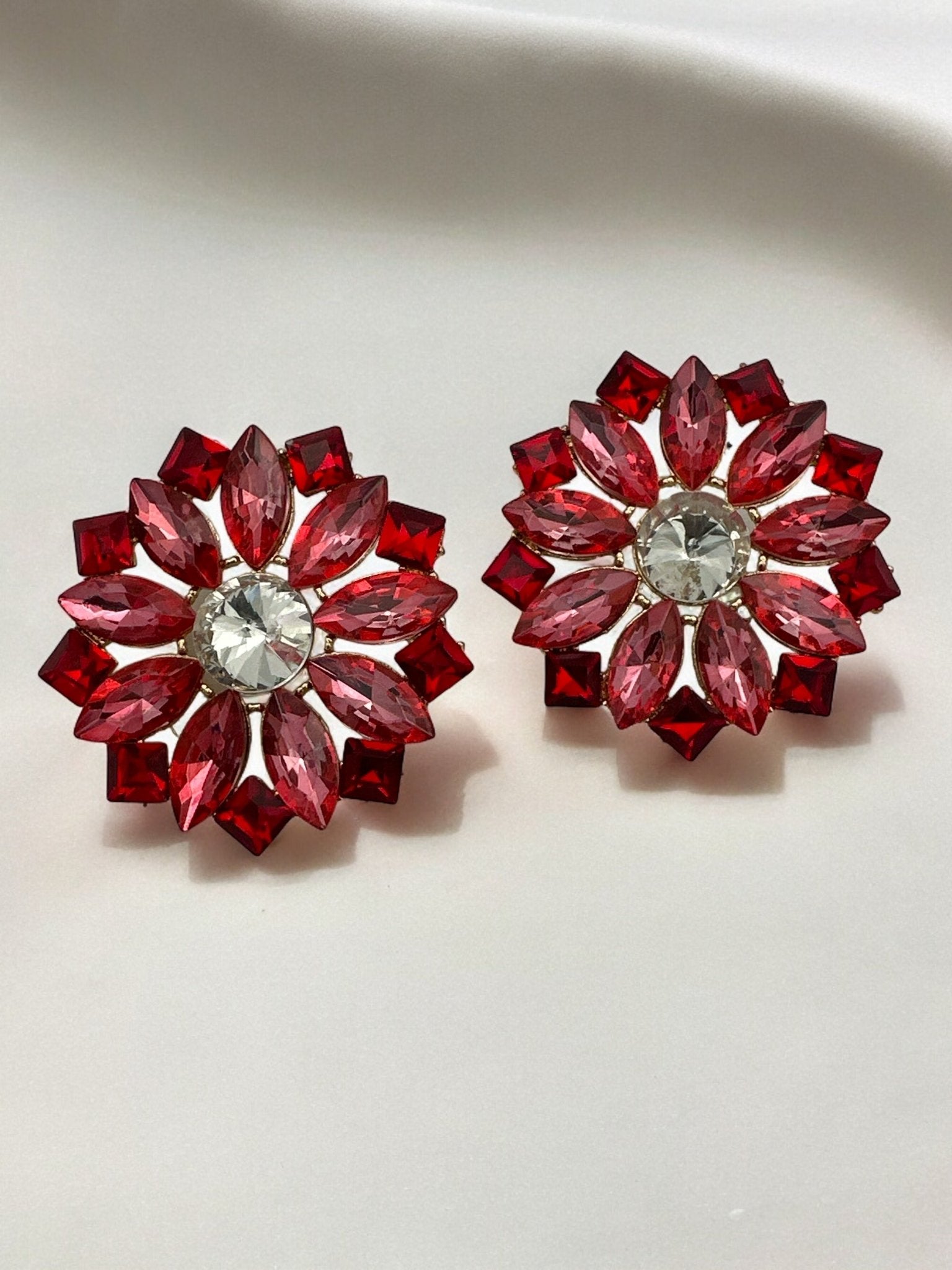 Elegant Rhinestones Flower Designed Statement Stud Earrings - Fatisha Boutique