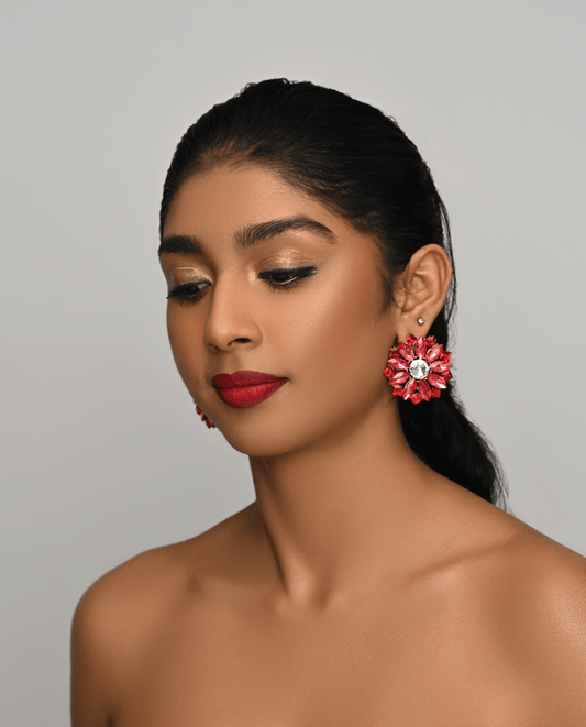 Elegant Rhinestones Flower Designed Statement Stud Earrings - Fatisha Boutique
