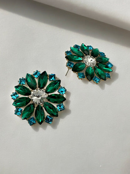 Elegant Rhinestones Flower Designed Statement Stud Earrings - Fatisha Boutique