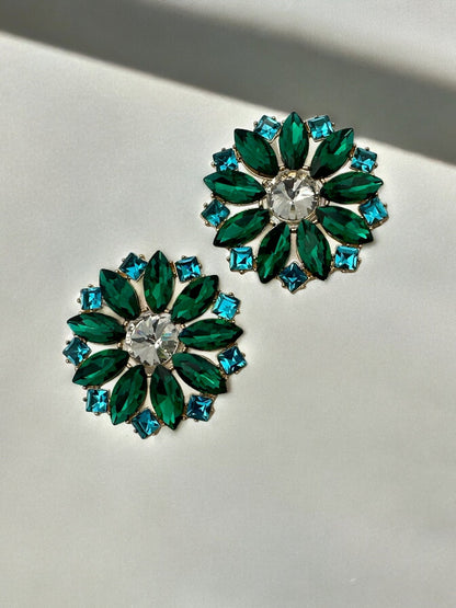 Elegant Rhinestones Flower Designed Statement Stud Earrings - Fatisha Boutique