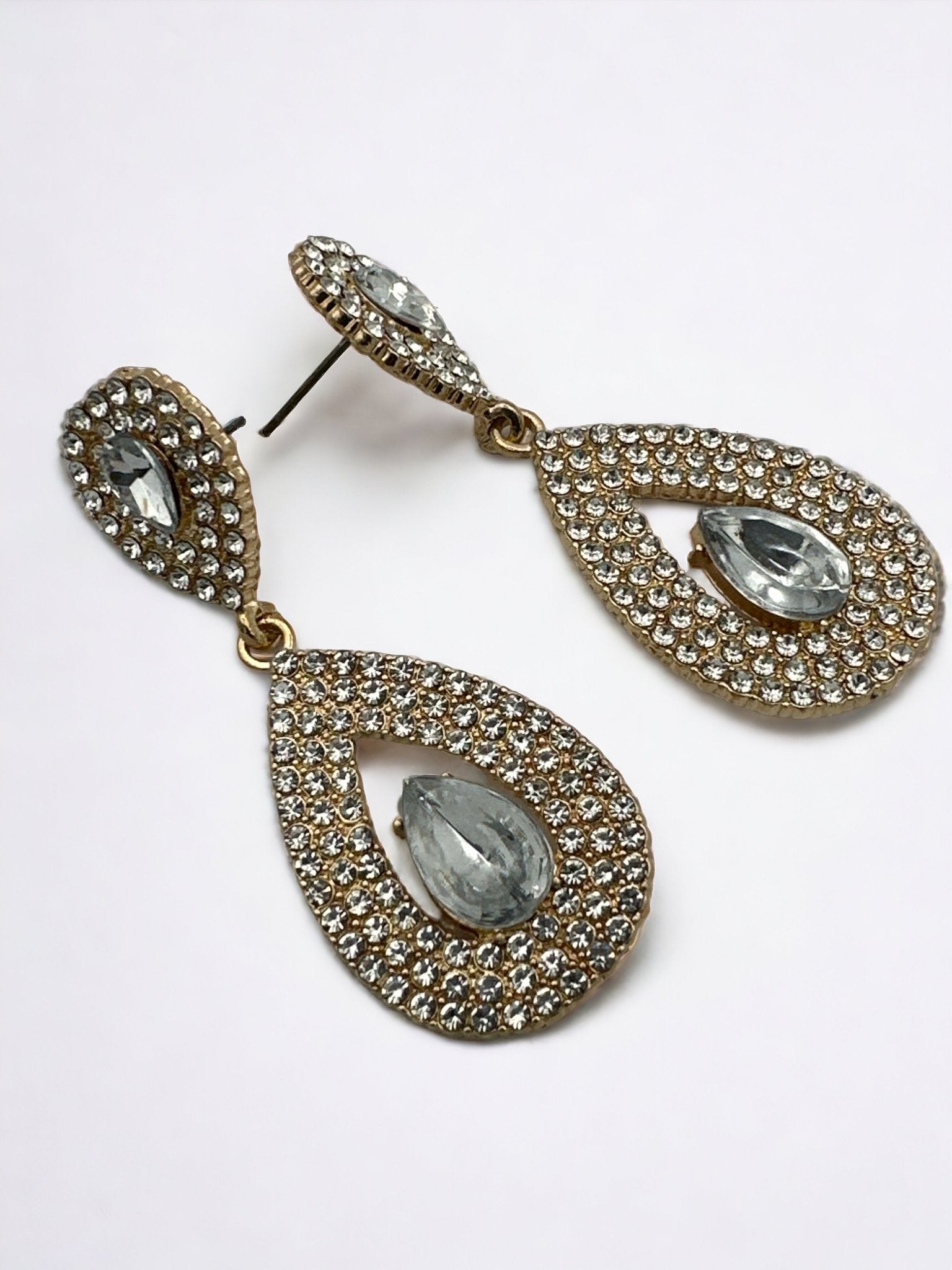 Elegant Sparkle Diamante Rhinestone Teardrop Dangle Stud Earrings - Fatisha Boutique
