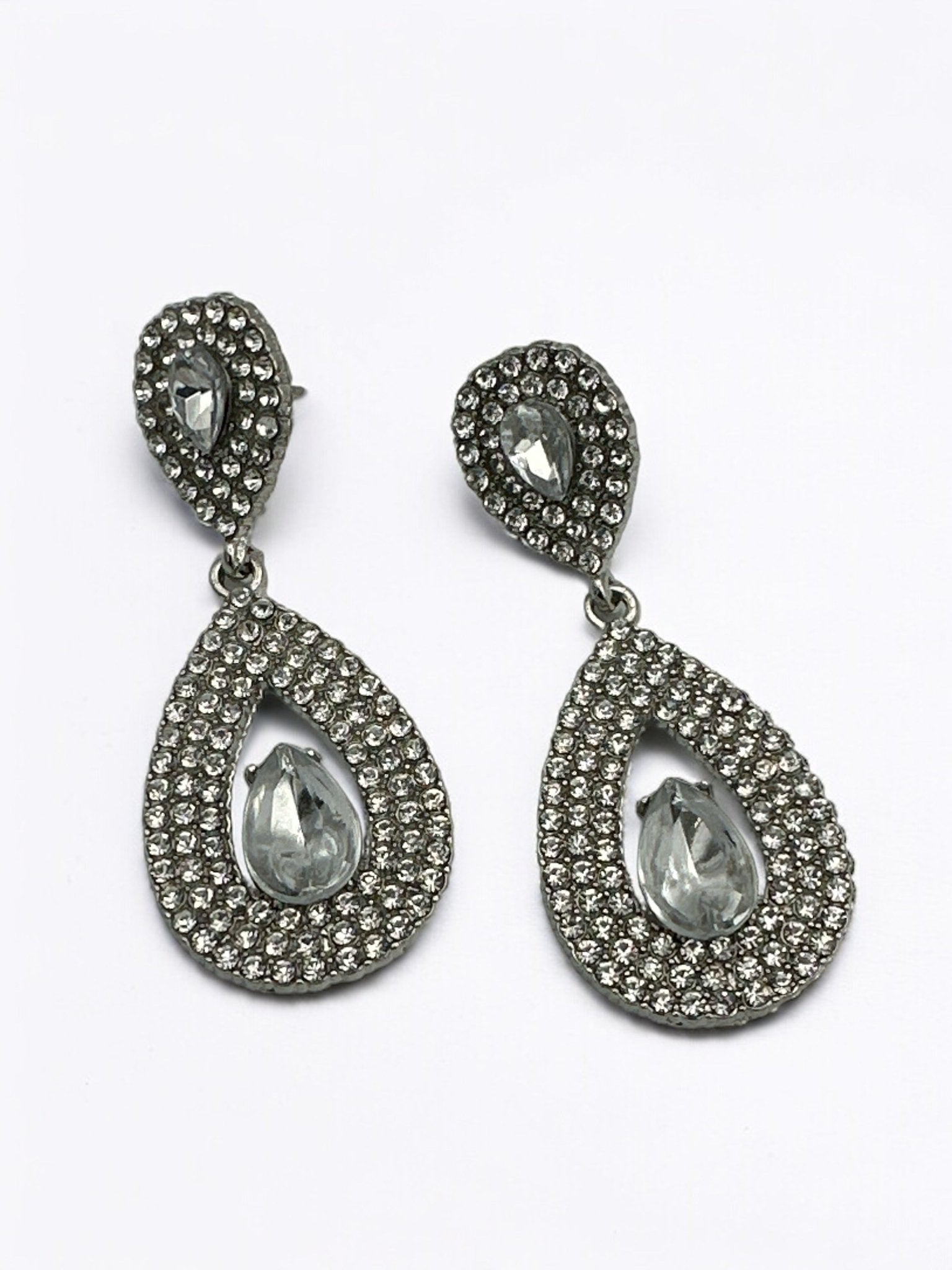 Elegant Sparkle Diamante Rhinestone Teardrop Dangle Stud Earrings - Fatisha Boutique