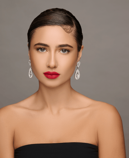 Elegant Sparkle Diamante Rhinestone Teardrop Dangle Stud Earrings - Fatisha Boutique