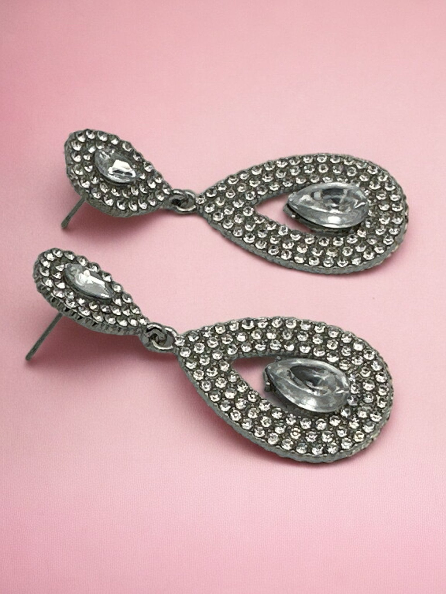 Elegant Sparkle Diamante Rhinestone Teardrop Dangle Stud Earrings - Fatisha Boutique