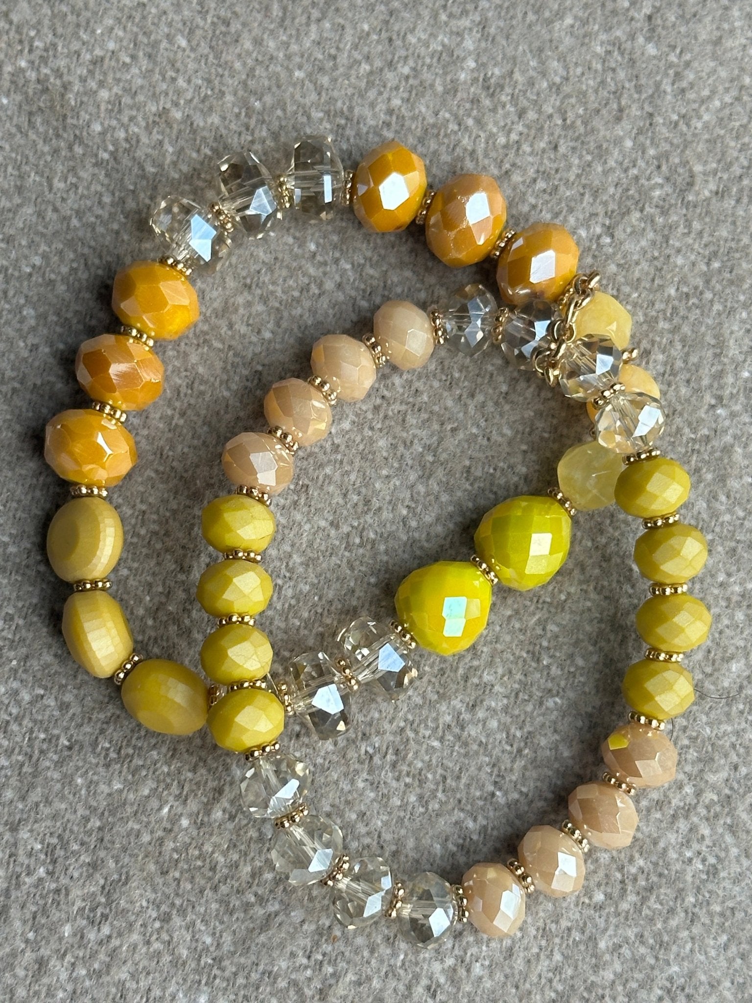 Elegant Stackable Yellow and Neutral Tones Beaded Stretch Bracelet Set - Fatisha Boutique