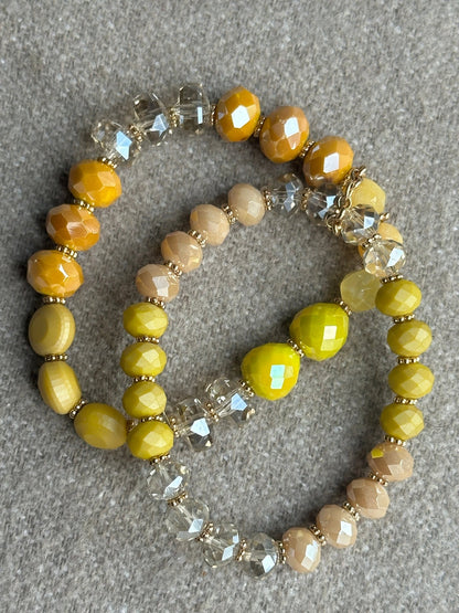 Elegant Stackable Yellow and Neutral Tones Beaded Stretch Bracelet Set - Fatisha Boutique