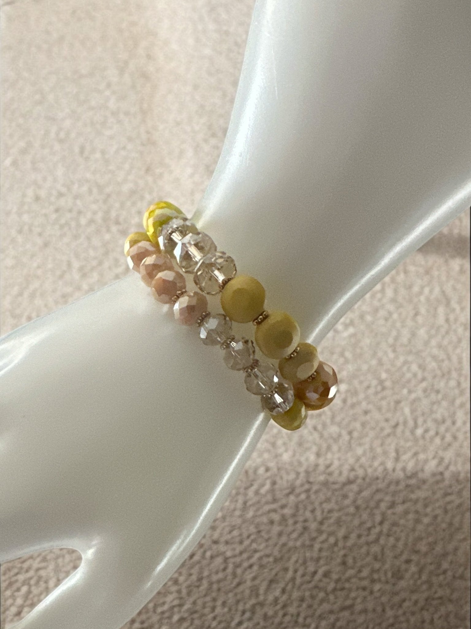 Elegant Stackable Yellow and Neutral Tones Beaded Stretch Bracelet Set - Fatisha Boutique