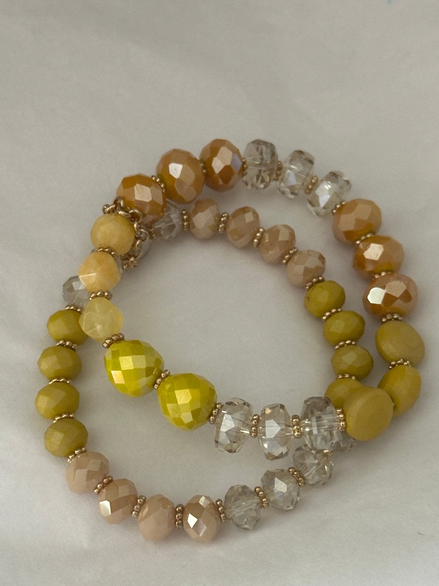 Elegant Stackable Yellow and Neutral Tones Beaded Stretch Bracelet Set - Fatisha Boutique