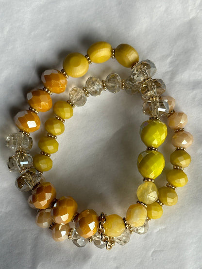 Elegant Stackable Yellow and Neutral Tones Beaded Stretch Bracelet Set - Fatisha Boutique