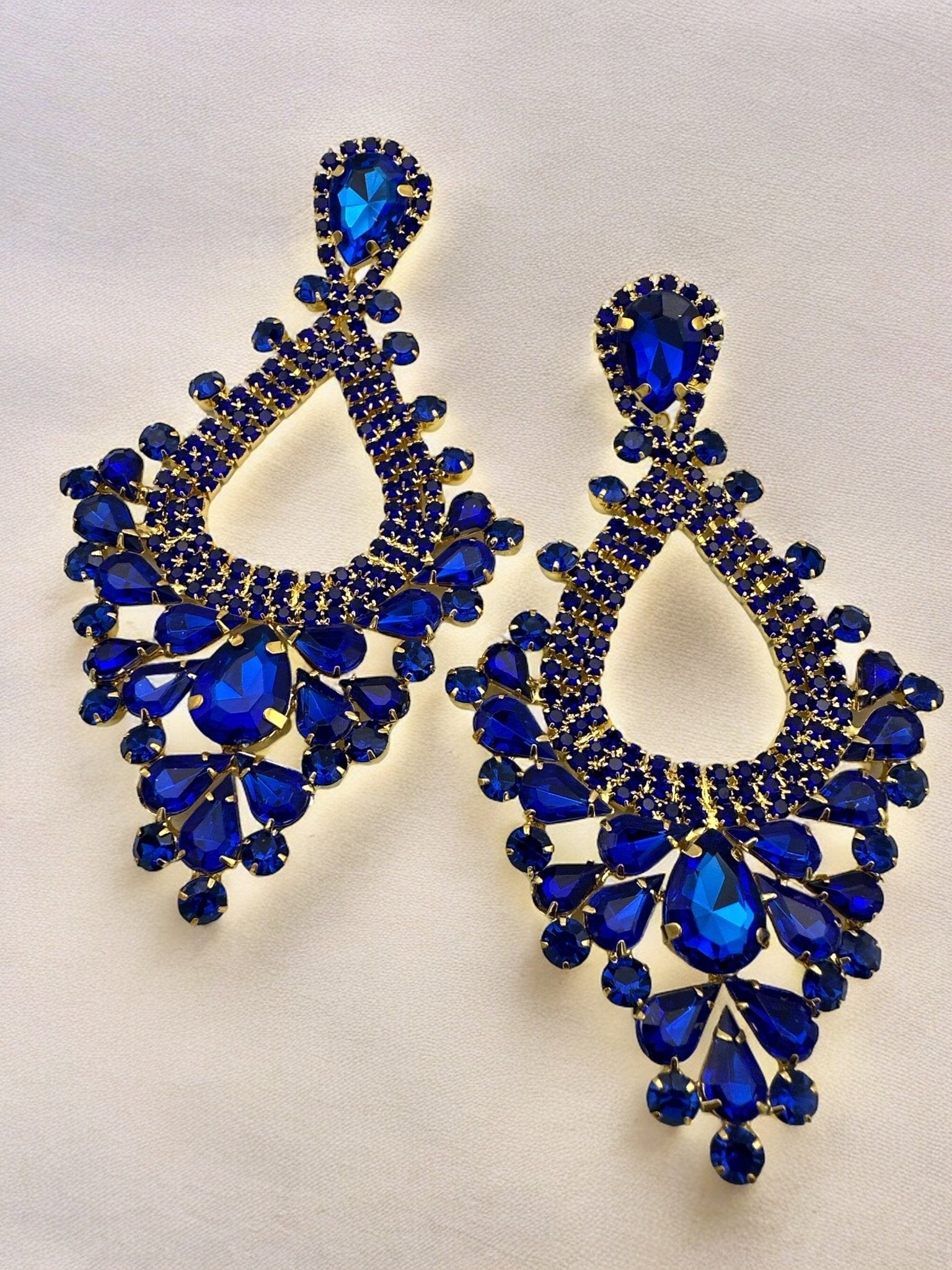 Elegant Teardrop Blue Rhinestones Statement Teardrop Earrings - Fatisha Boutique