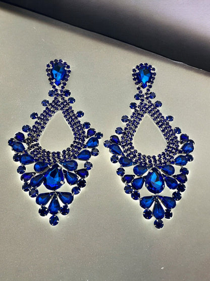 Elegant Teardrop Blue Rhinestones Statement Teardrop Earrings - Fatisha Boutique
