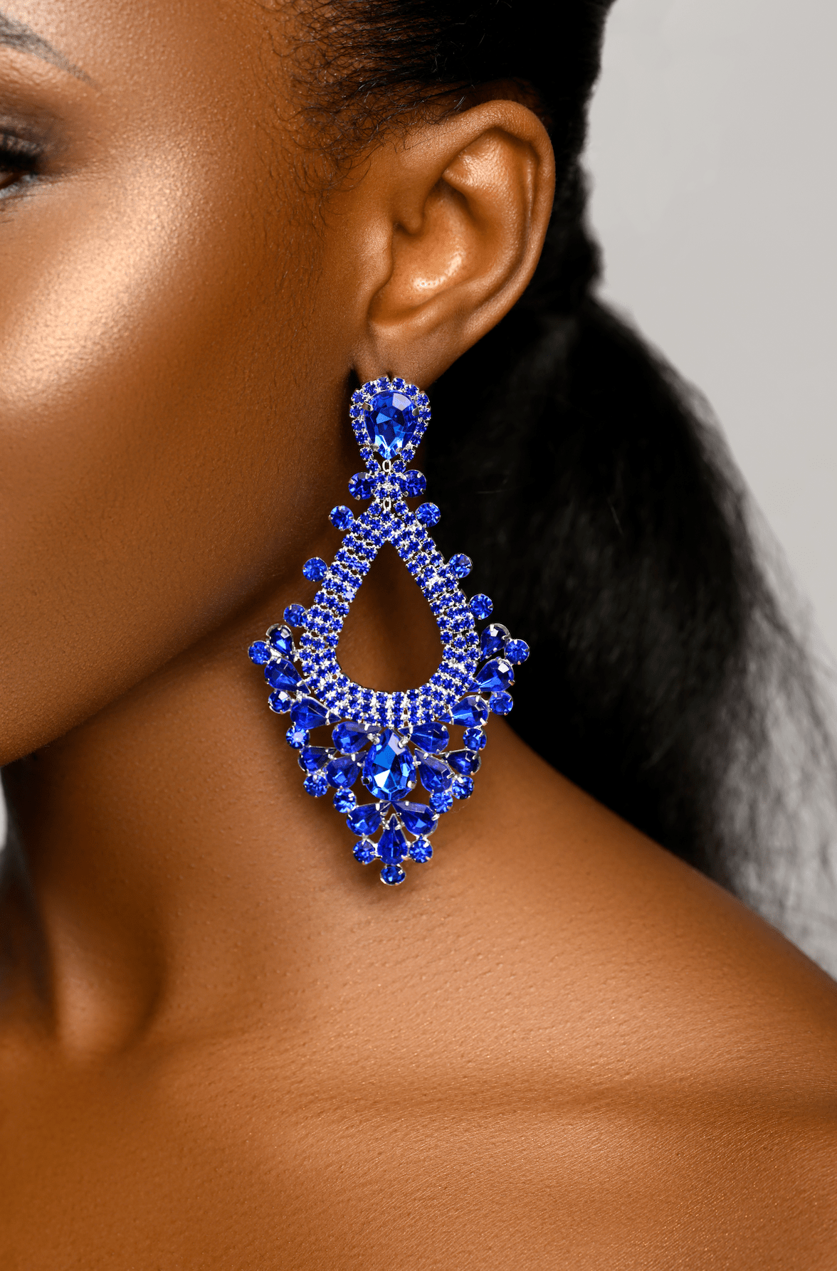 Elegant Teardrop Blue Rhinestones Statement Teardrop Earrings - Fatisha Boutique