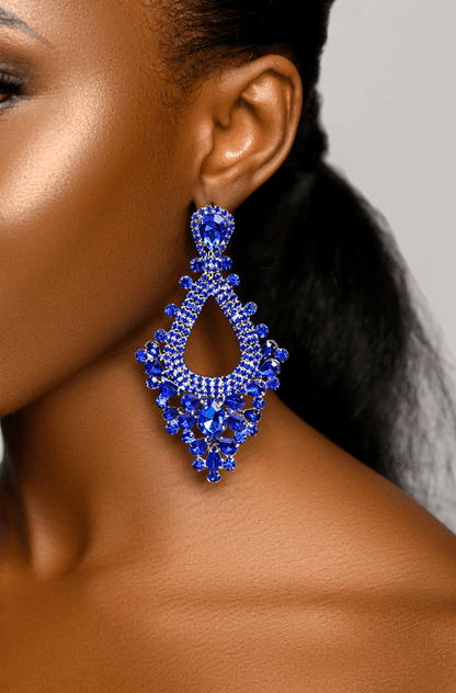 Elegant Teardrop Blue Rhinestones Statement Teardrop Earrings - Fatisha Boutique