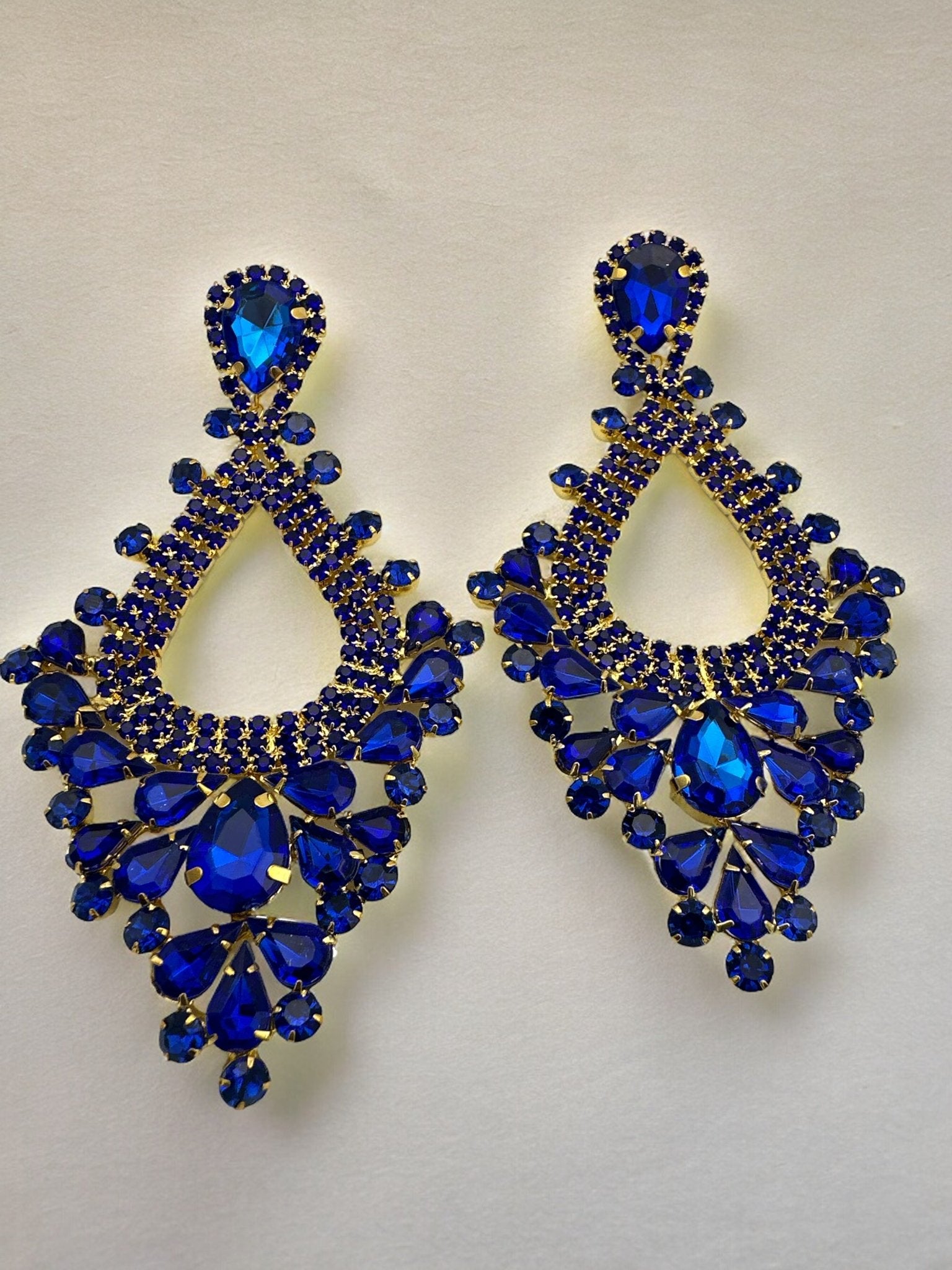 Elegant Teardrop Blue Rhinestones Statement Teardrop Earrings - Fatisha Boutique