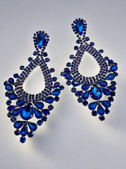 Elegant Teardrop Blue Rhinestones Statement Teardrop Earrings - Fatisha Boutique