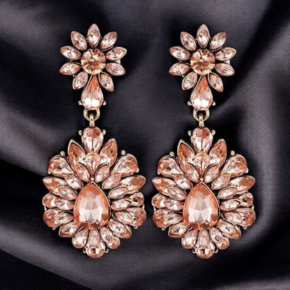 Elegant Teardrop Gemstone Floral Statement Earrings - Fatisha Boutique