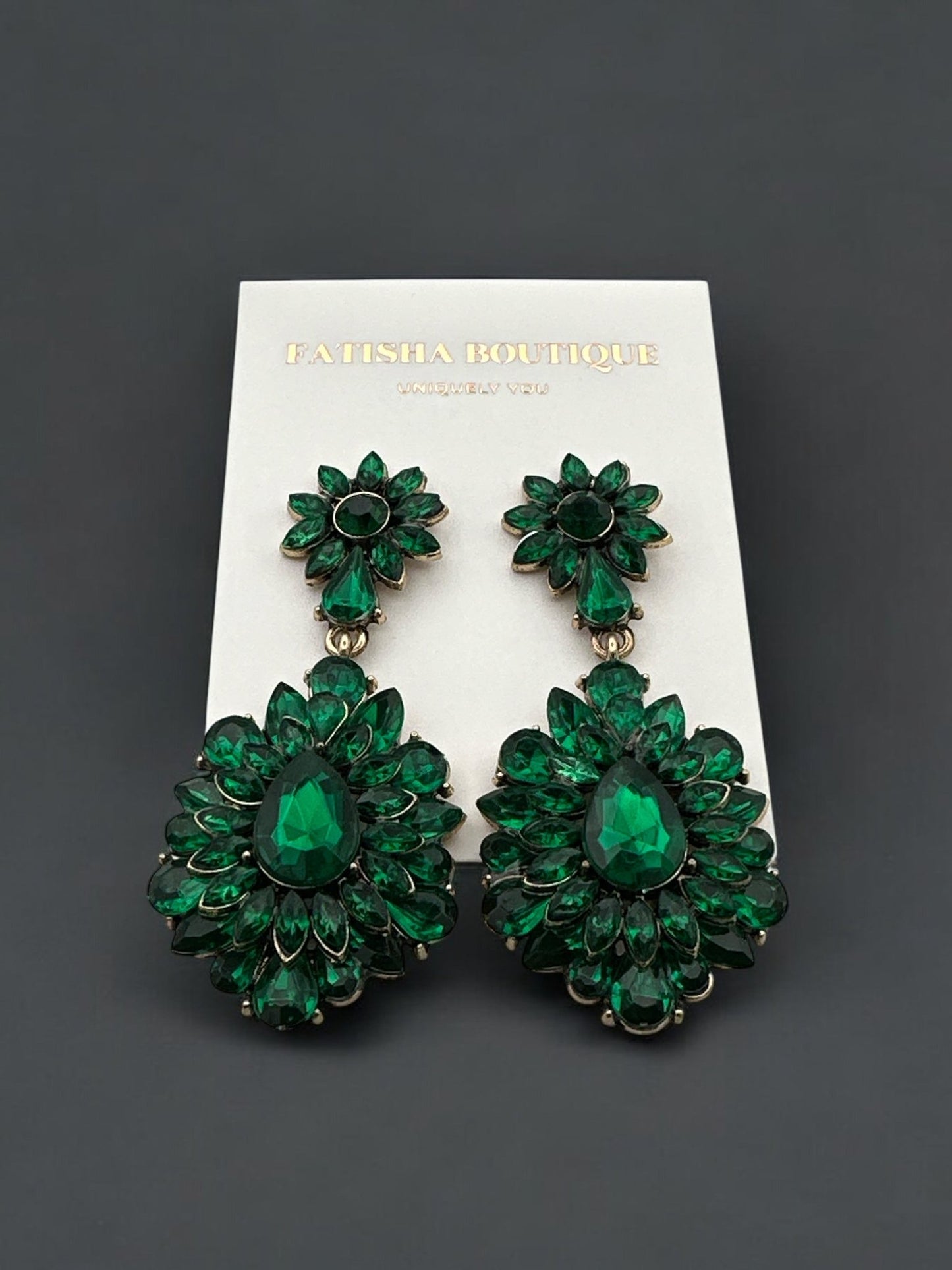 Elegant Teardrop Gemstone Floral Statement Earrings - Fatisha Boutique