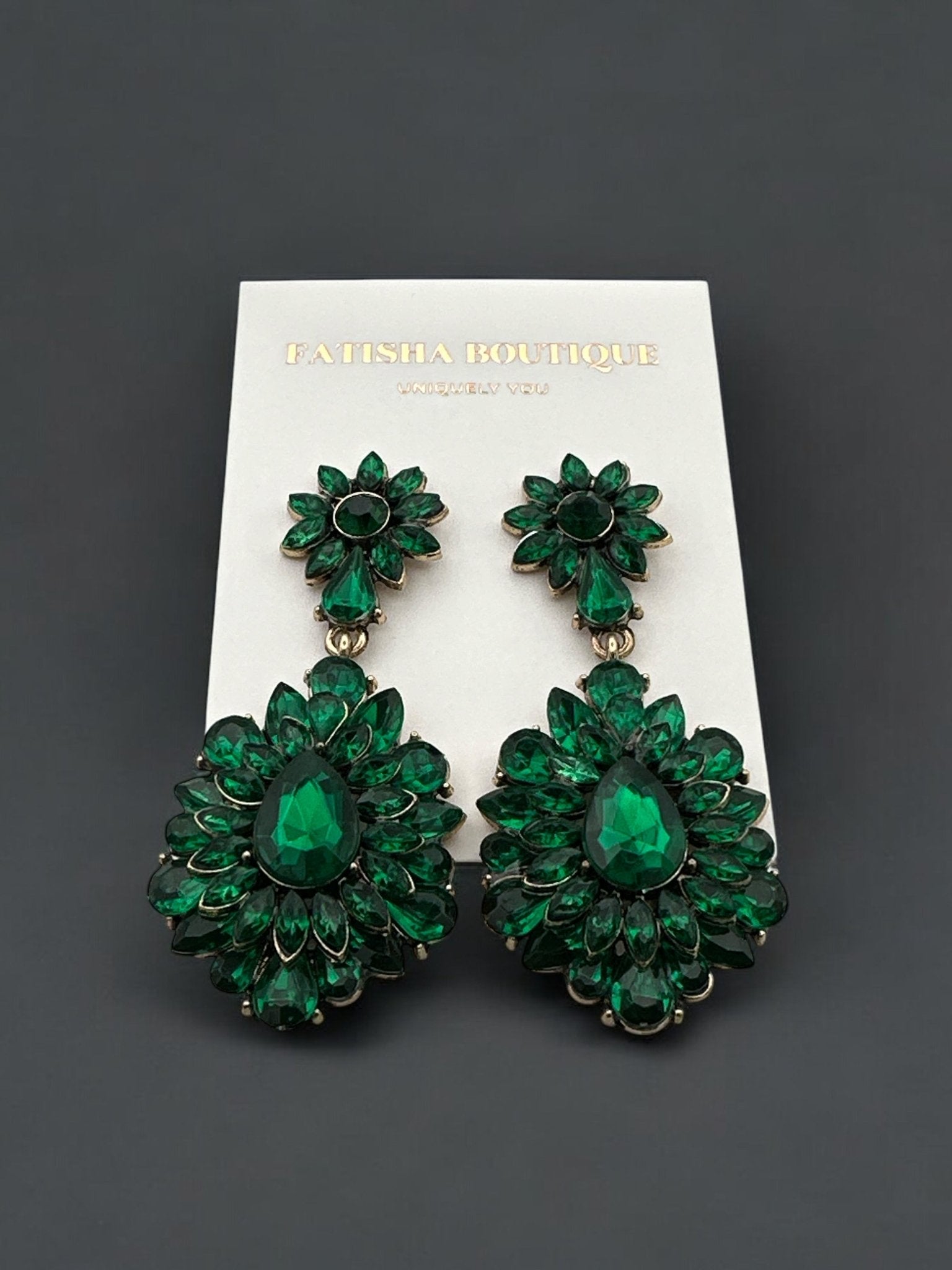 Elegant Teardrop Gemstone Floral Statement Earrings - Fatisha Boutique