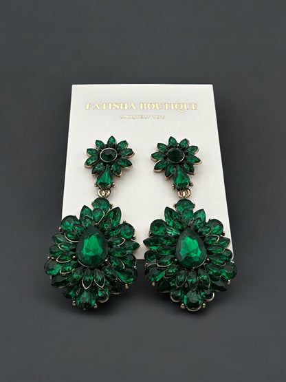 Elegant Teardrop Gemstone Floral Statement Earrings - Fatisha Boutique