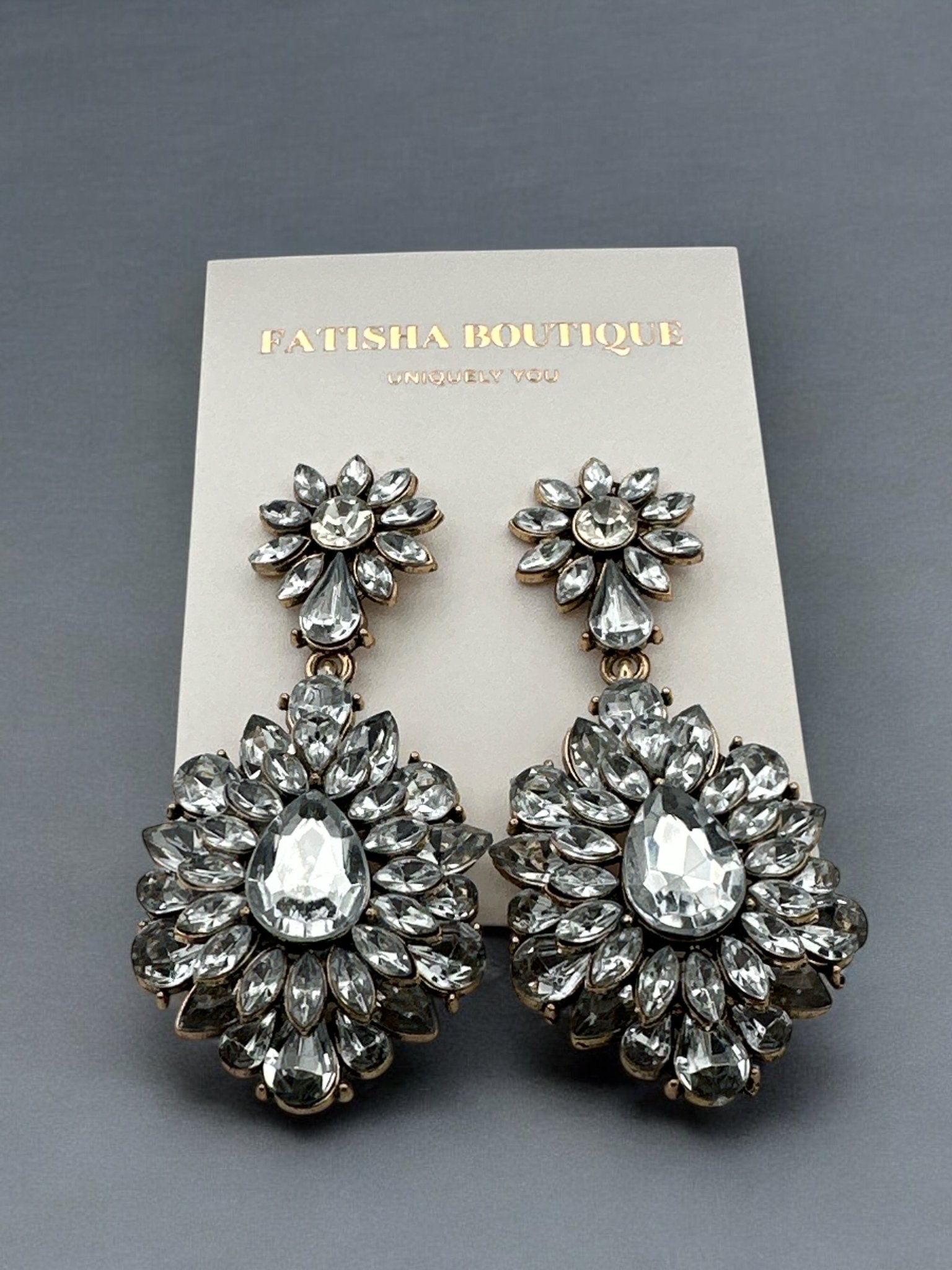 Elegant Teardrop Gemstone Floral Statement Earrings - Fatisha Boutique
