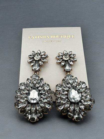 Elegant Teardrop Gemstone Floral Statement Earrings - Fatisha Boutique