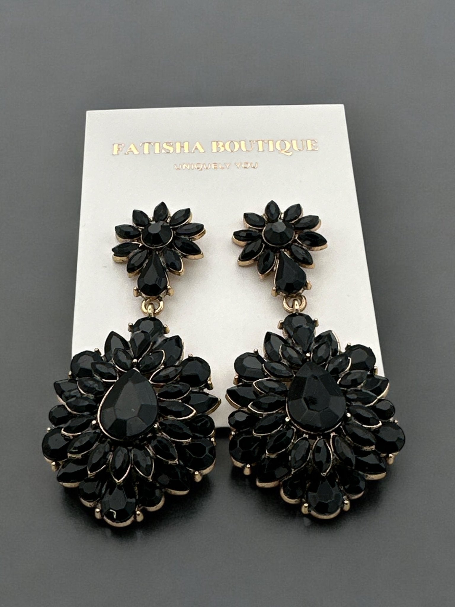 Elegant Teardrop Gemstone Floral Statement Earrings - Fatisha Boutique