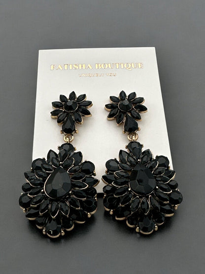 Elegant Teardrop Gemstone Floral Statement Earrings - Fatisha Boutique