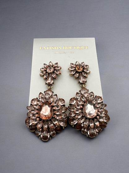 Elegant Teardrop Gemstone Floral Statement Earrings - Fatisha Boutique