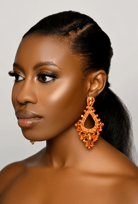 Elegant Teardrop Orange Rhinestones Statement Teardrop Earrings - Fatisha Boutique