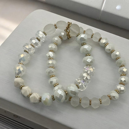 Elegant White & Crystal Faceted Beads with Gold Accents Beaded Bracelet Set - Fatisha Boutique