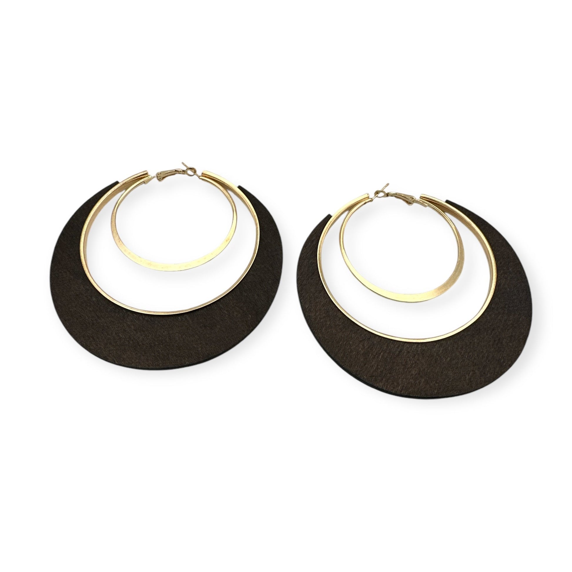 Ethnic Wooden Hoop Earrings – Minimalist Wood and Metal Statement Jewellery - Fatisha Boutique