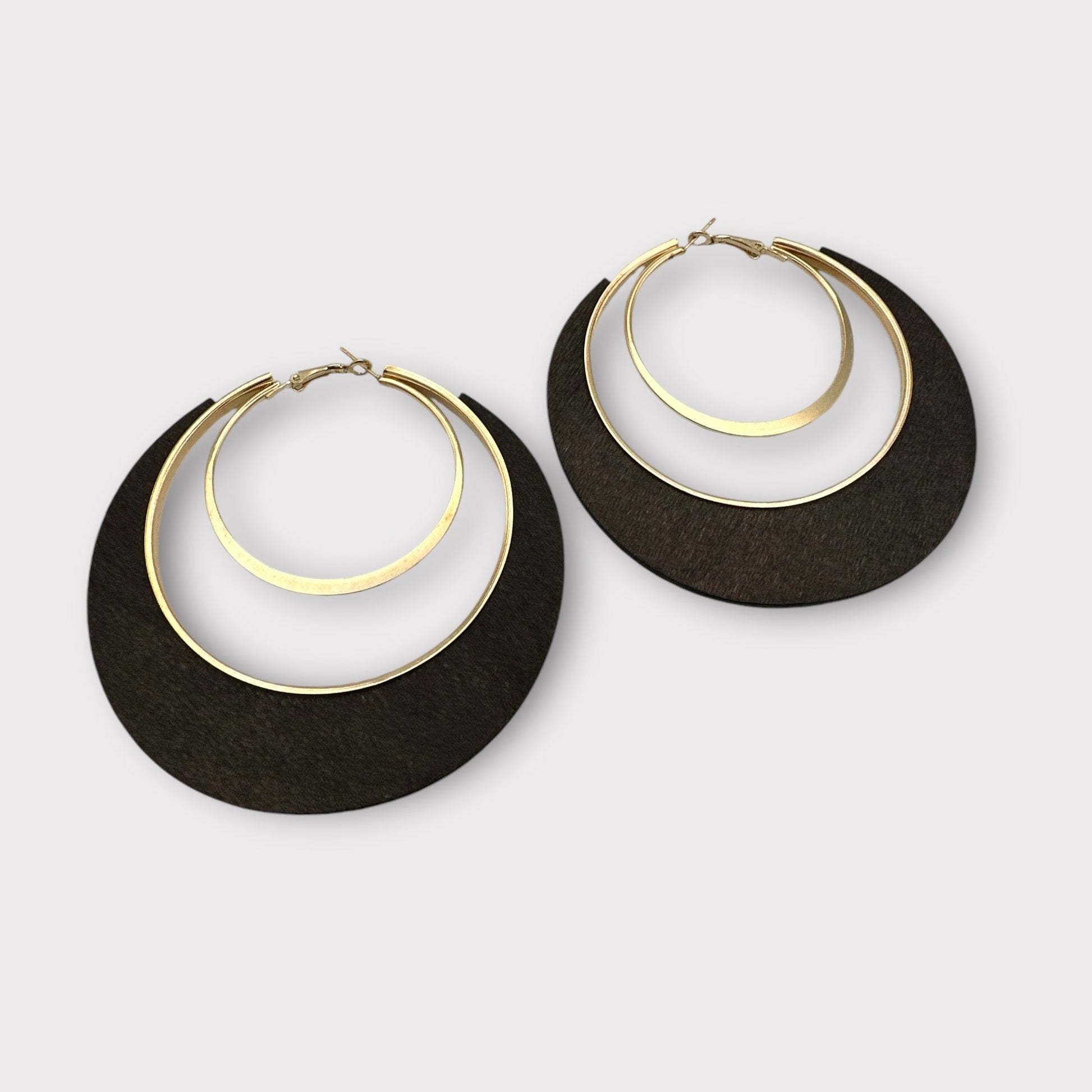 Ethnic Wooden Hoop Earrings – Minimalist Wood and Metal Statement Jewellery - Fatisha Boutique
