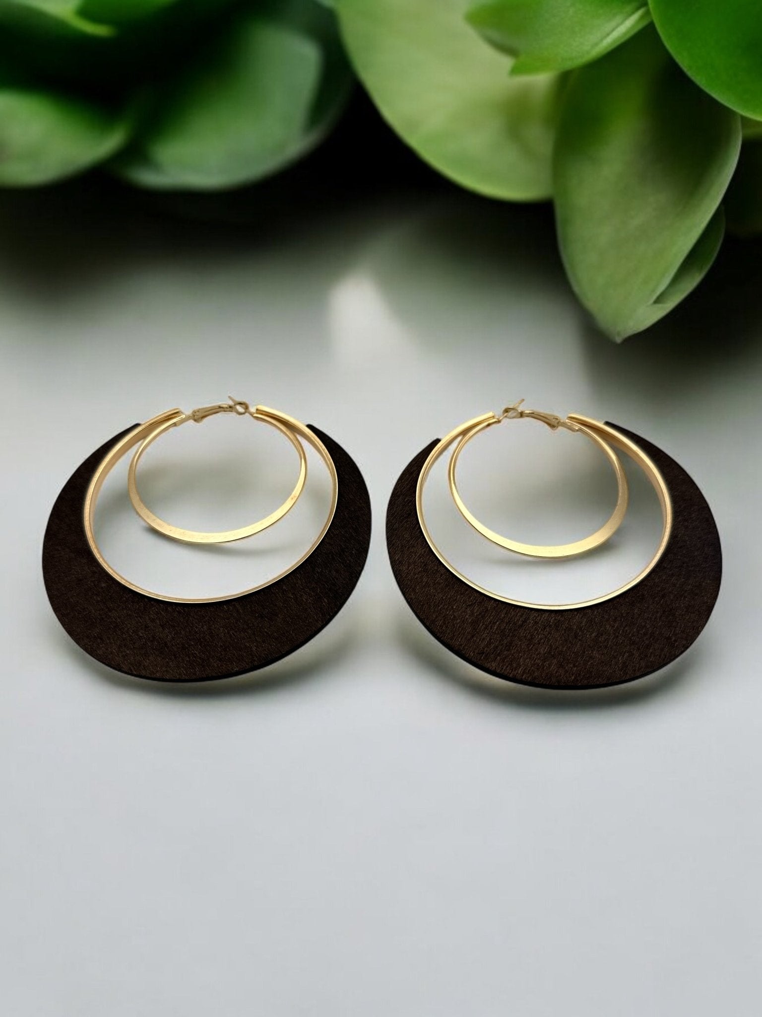 Ethnic Wooden Hoop Earrings – Minimalist Wood and Metal Statement Jewellery - Fatisha Boutique