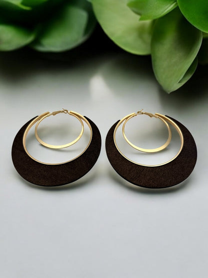 Ethnic Wooden Hoop Earrings – Minimalist Wood and Metal Statement Jewellery - Fatisha Boutique