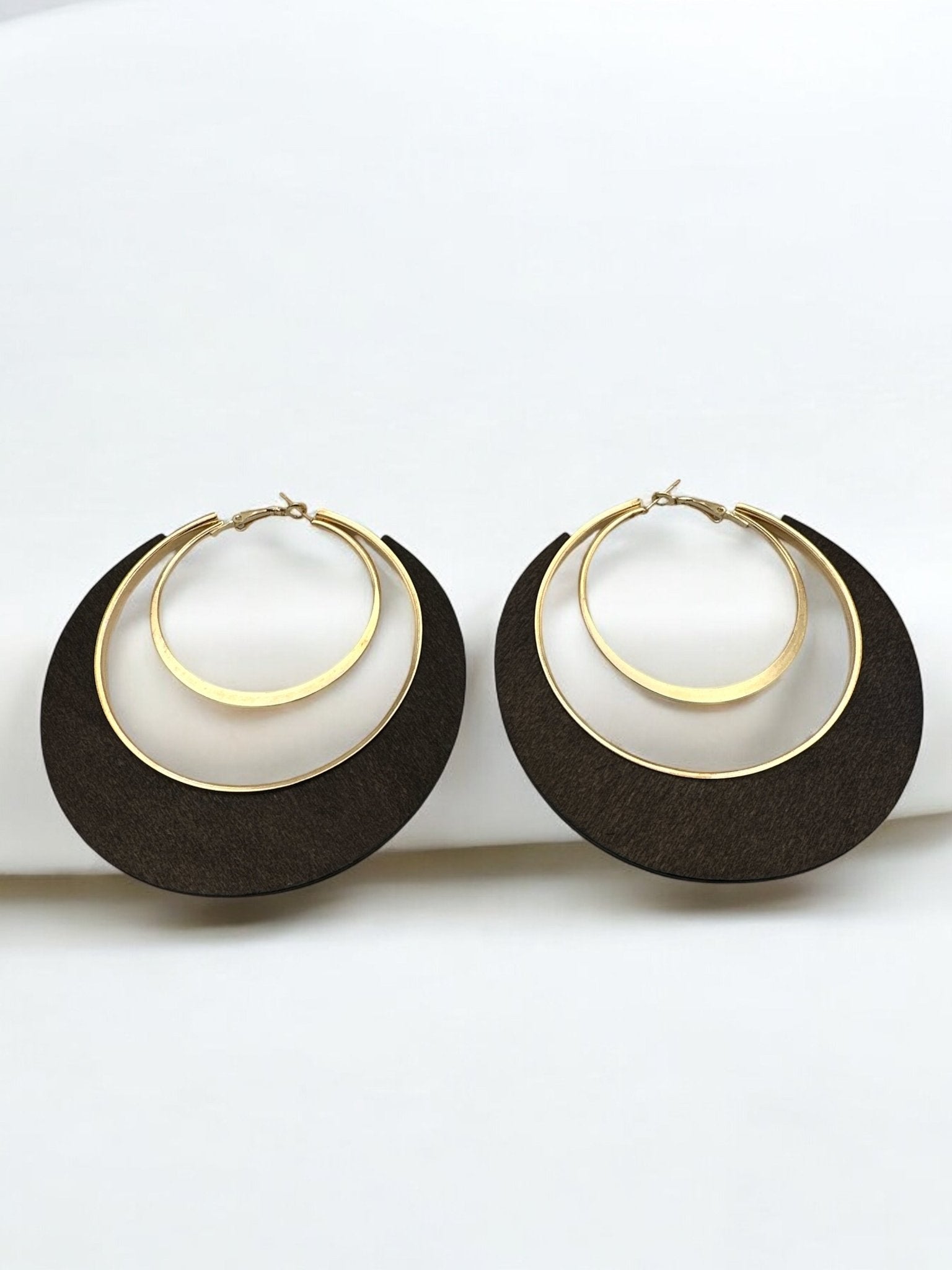 Ethnic Wooden Hoop Earrings – Minimalist Wood and Metal Statement Jewellery - Fatisha Boutique