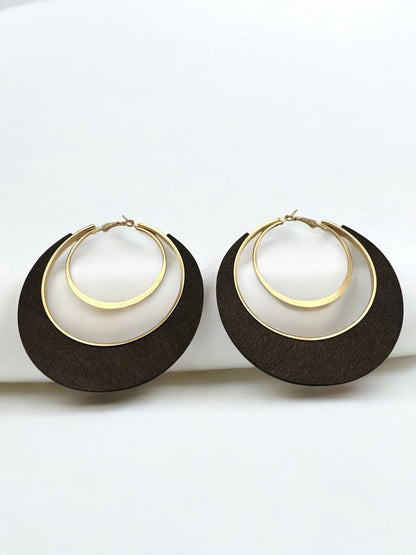 Ethnic Wooden Hoop Earrings – Minimalist Wood and Metal Statement Jewellery - Fatisha Boutique
