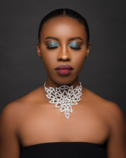 Exquisite Floral Rhinestone Choker Necklace - Fatisha Boutique