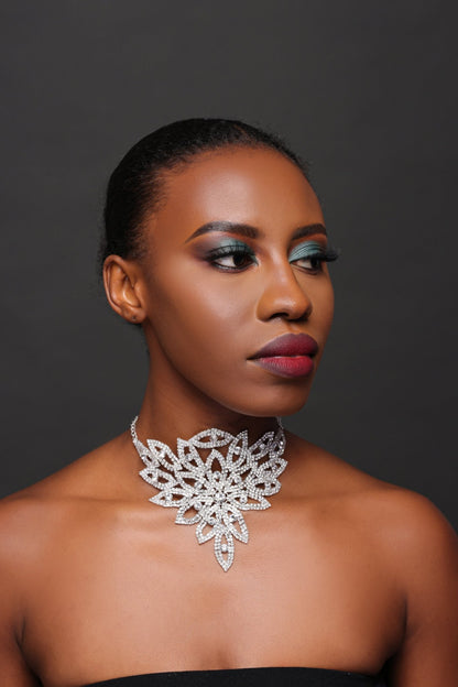 Exquisite Floral Rhinestone Choker Necklace - Fatisha Boutique