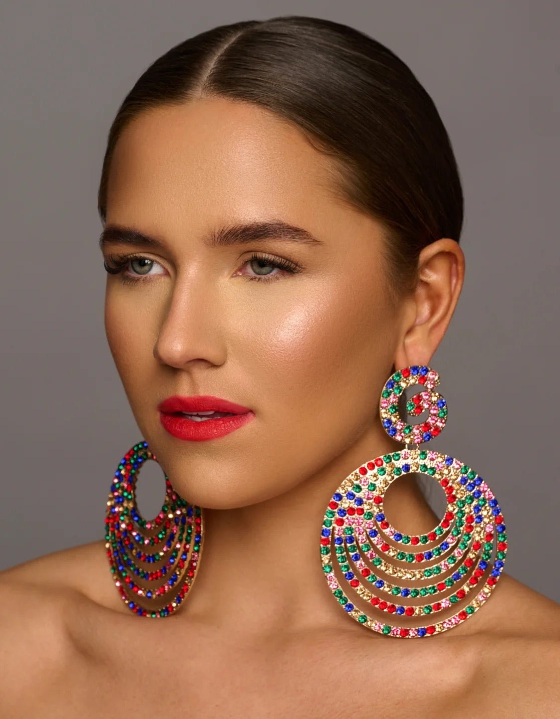 Extra Large Luxury Glamorous Crystal Rhinestones Statement Stud Earrings - Fatisha Boutique