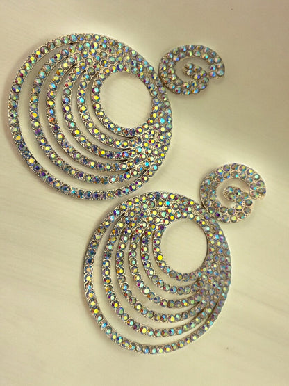 Extra Large Luxury Glamorous Crystal Rhinestones Statement Stud Earrings - Fatisha Boutique