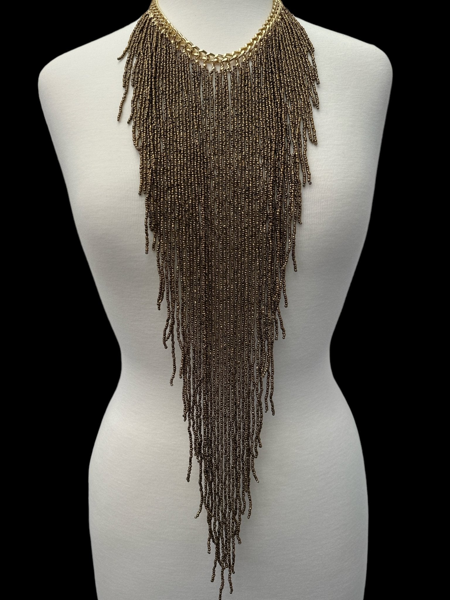 Extra Long Bohemian Gold Beaded Tassels Pendant Necklace - Fatisha Boutique