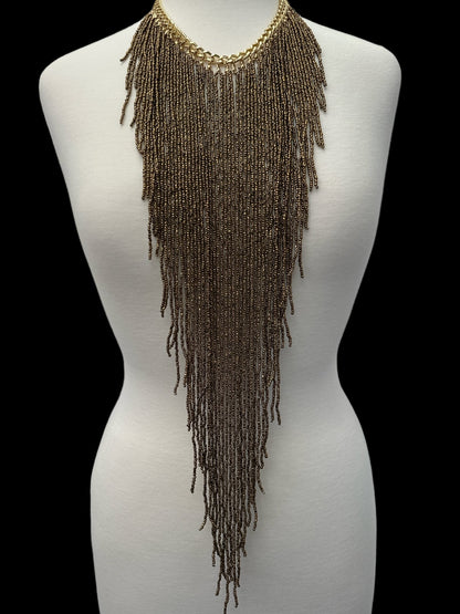 Extra Long Bohemian Gold Beaded Tassels Pendant Necklace - Fatisha Boutique