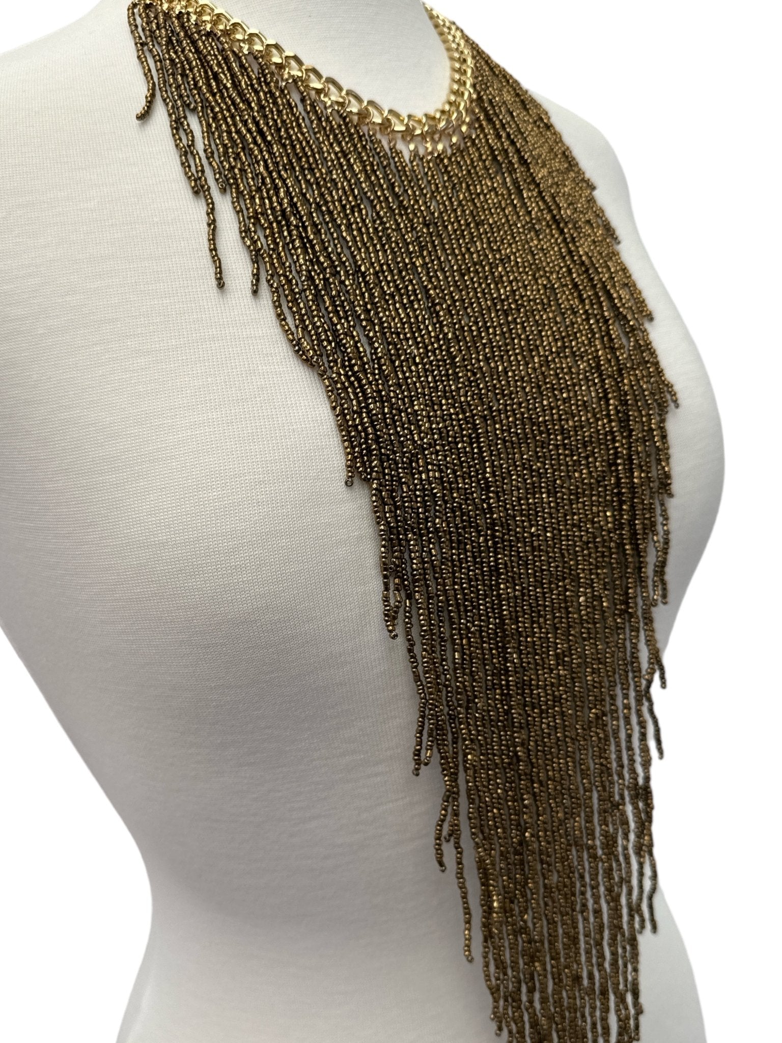 Extra Long Bohemian Gold Beaded Tassels Pendant Necklace - Fatisha Boutique
